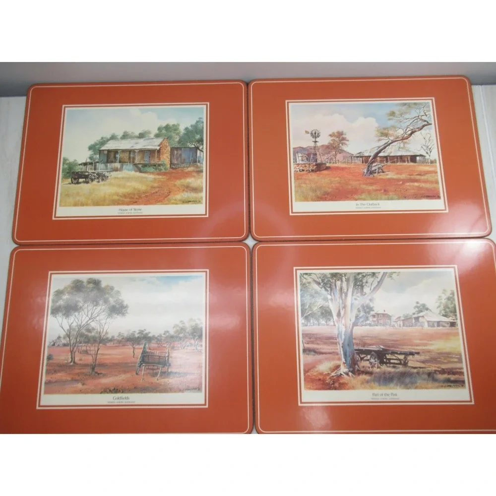 English Life Set 4 Cork Backed Placemats Wheels Australia Made England vintage